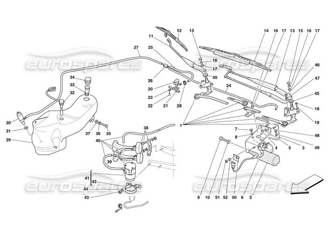 Ferrari 575 Superamerica ESSUIE-GLACE, LAVE- Rondelle ET KLAXONS Diagramme de pièce