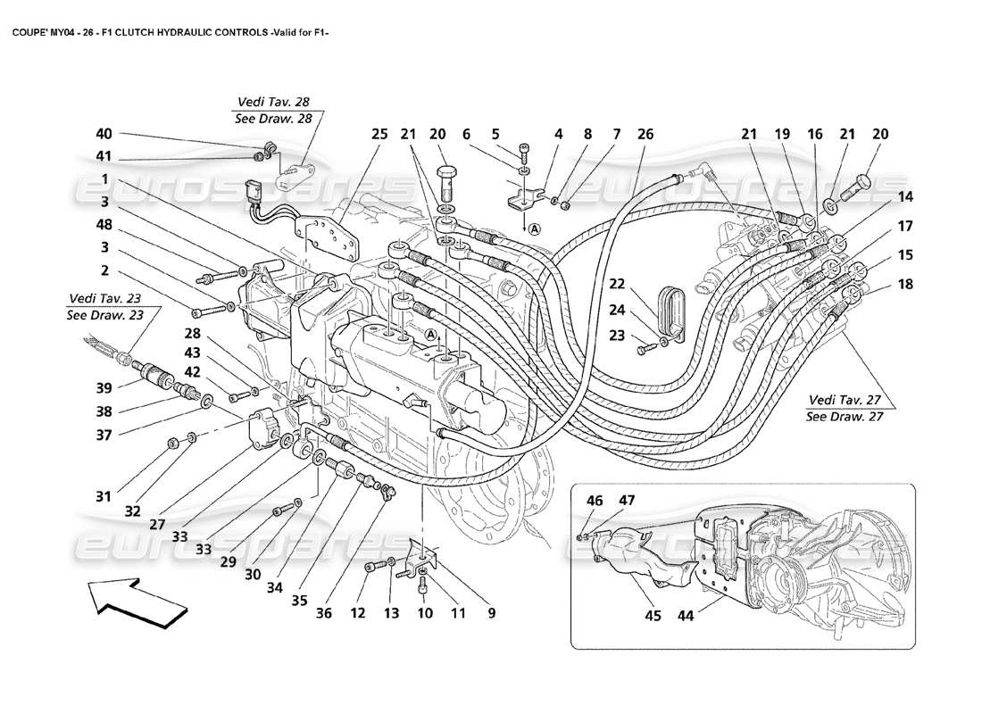 Maserati 4200 Coupé (2004) F1 Commandes hydrauliques d'embrayage valables pour F1 Schéma des pièces