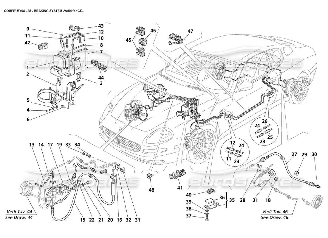 Maserati 4200 Coupé (2004) Système de freinage valable pour GD Schéma des pièces