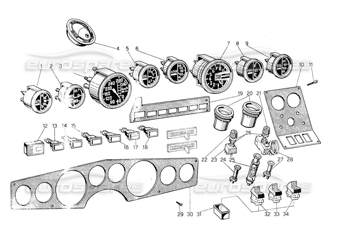 Lamborghini Countach LP400 Instruments Diagramme de pièce