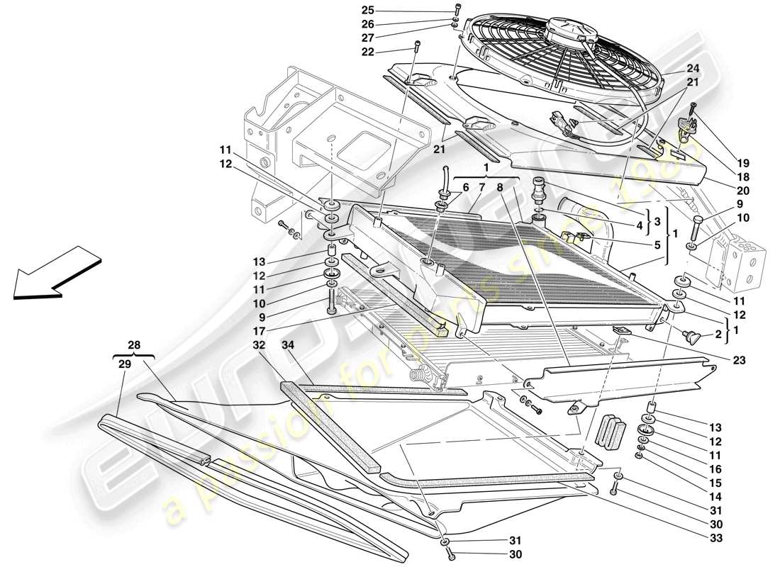 Maserati MC12 Radiateurs du système de refroidissement Schéma des pièces