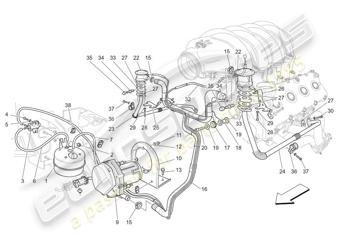 Maserati GranTurismo (2009) système d'air supplémentaire Diagramme de pièce