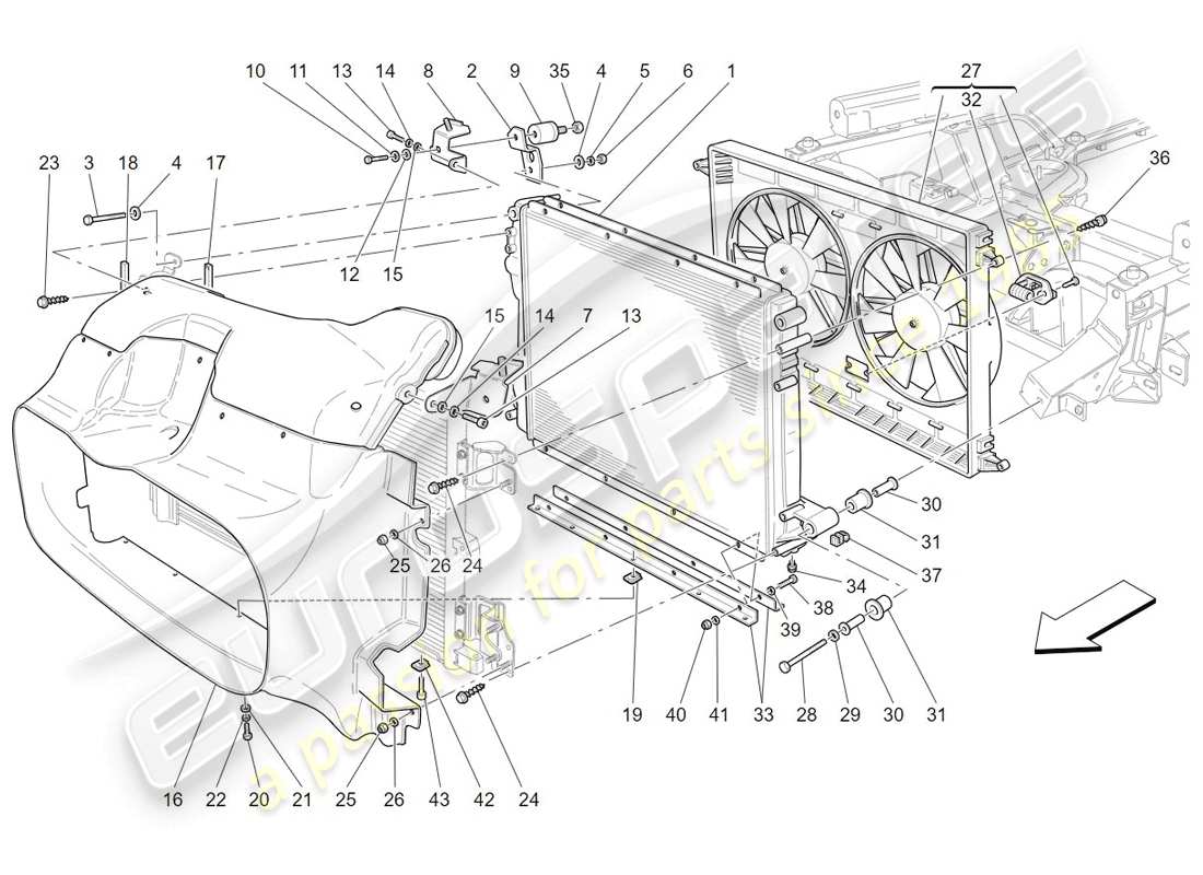 Maserati GranTurismo (2009) refroidissement : radiateurs et conduits d'air Diagramme de pièce