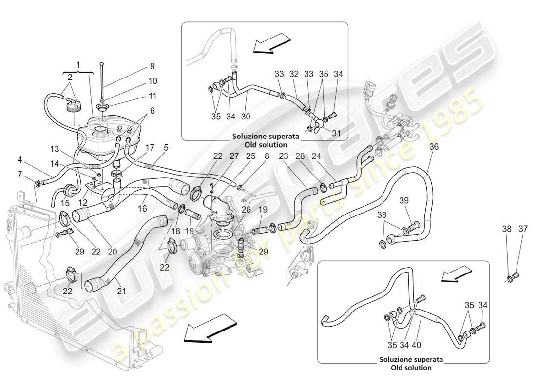 Maserati GranTurismo (2009) système de refroidissement : nourrice et lignes Diagramme de pièce
