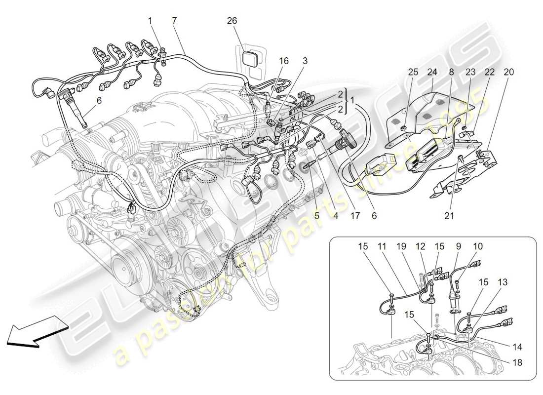 Maserati GranTurismo (2009) contrôle électronique : contrôle de l'injection et du calage moteur Diagramme de pièce