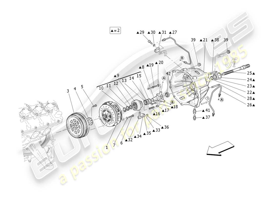 Maserati GranTurismo (2009) Disques de friction et boîtier pour boîte de vitesses F1 Diagramme de pièce