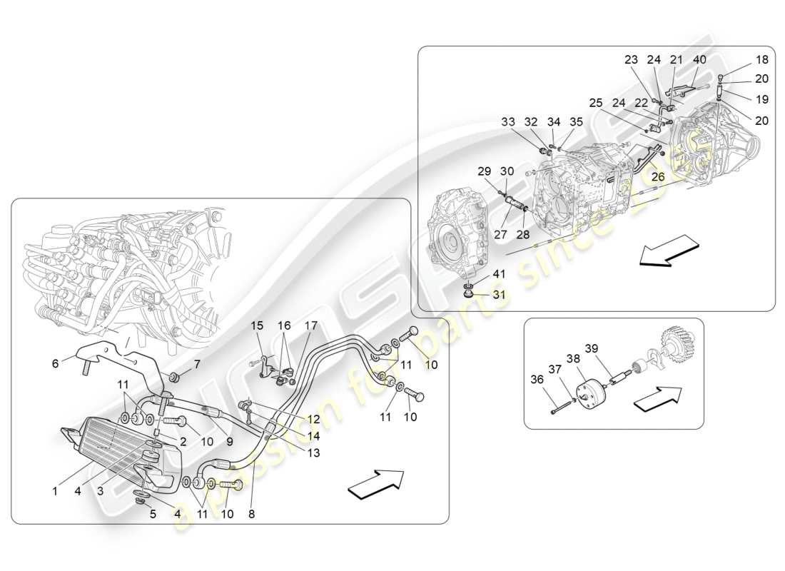 Maserati GranTurismo (2009) lubrification et refroidissement de l'huile de boîte de vitesses Diagramme de pièce