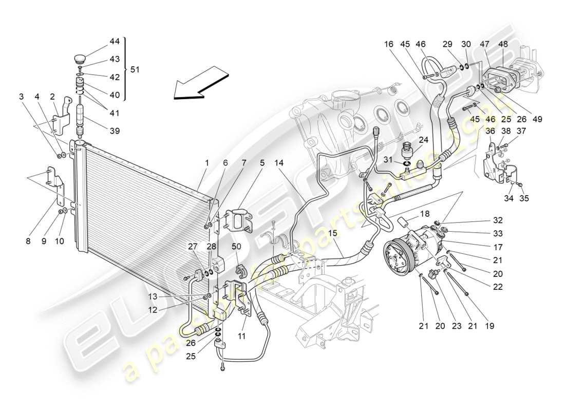 Maserati GranTurismo (2009) unité de climatisation : dispositifs du compartiment moteur Diagramme de pièce