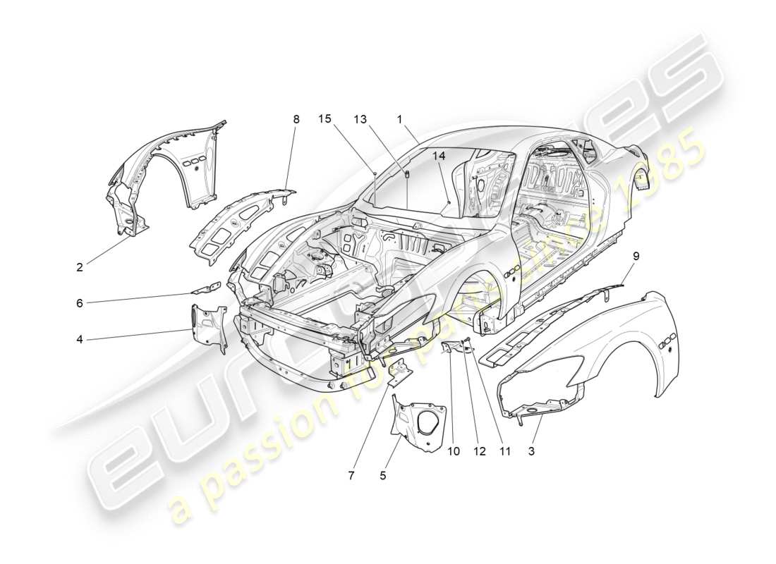 Maserati GranTurismo (2009) CARROSSERIE ET ​​GARNITURE EXTÉRIEURE AVANT Diagramme de pièce