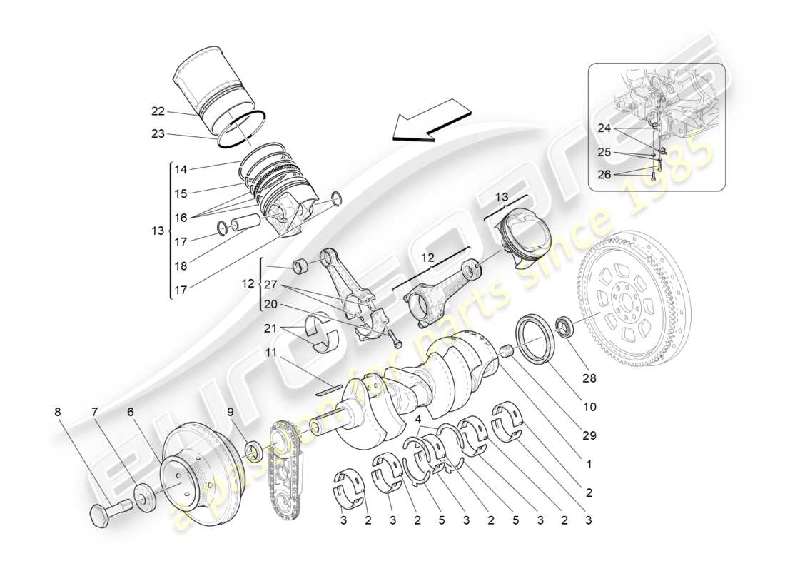 Maserati GranTurismo (2011) mécanisme à manivelle Diagramme de pièce