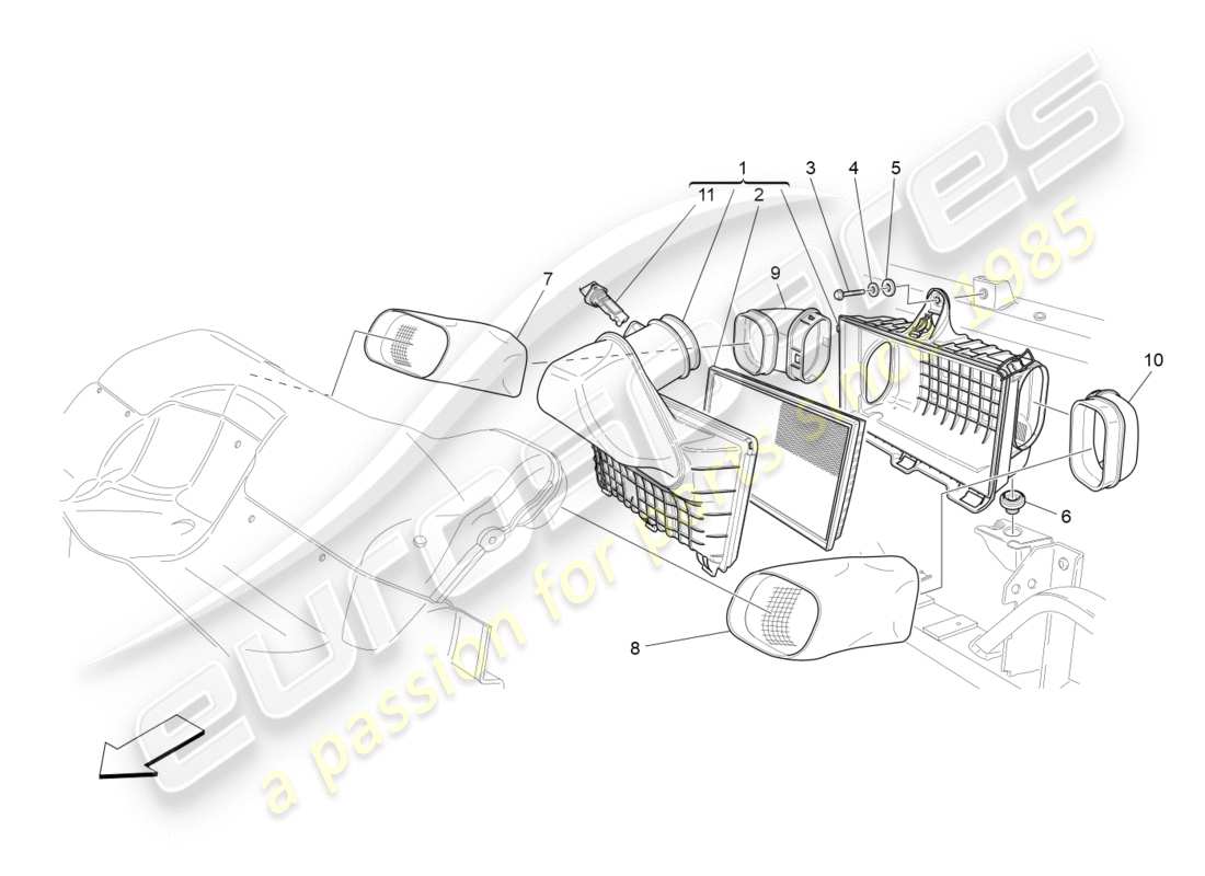 Maserati GranTurismo (2011) filtre à air, prise d'air et conduits Diagramme de pièce