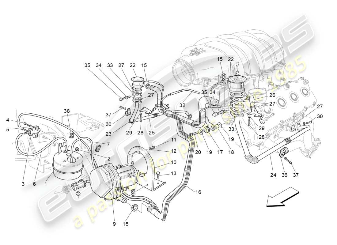 Maserati GranTurismo (2011) système d'air supplémentaire Diagramme de pièce