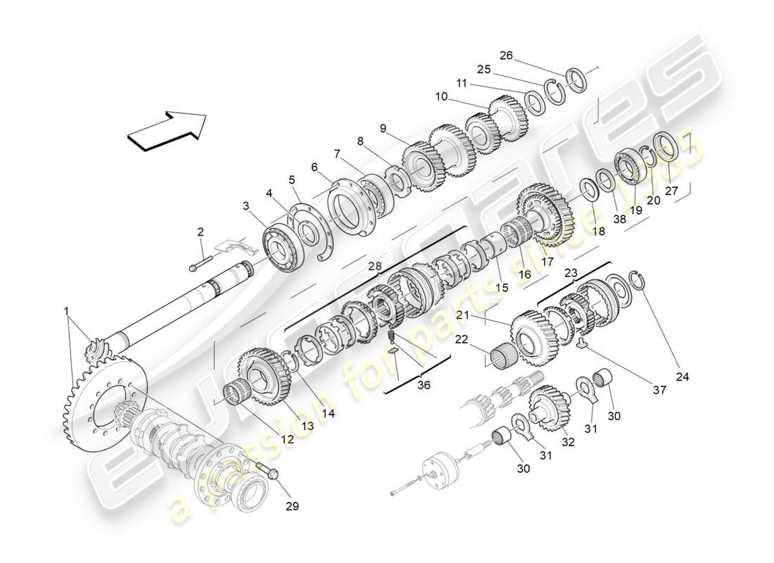 Maserati GranTurismo (2011) Engrenages à arbre posé Diagramme de pièce
