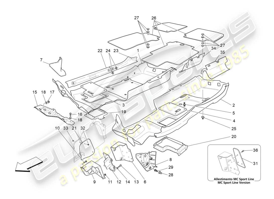 Maserati GranTurismo (2011) tapis d'habitacle Diagramme de pièce