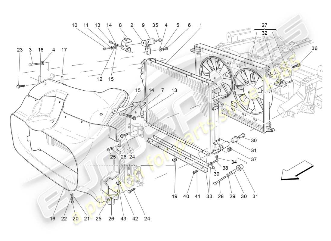Maserati GranTurismo (2012) refroidissement : radiateurs et conduits d'air Diagramme de pièce