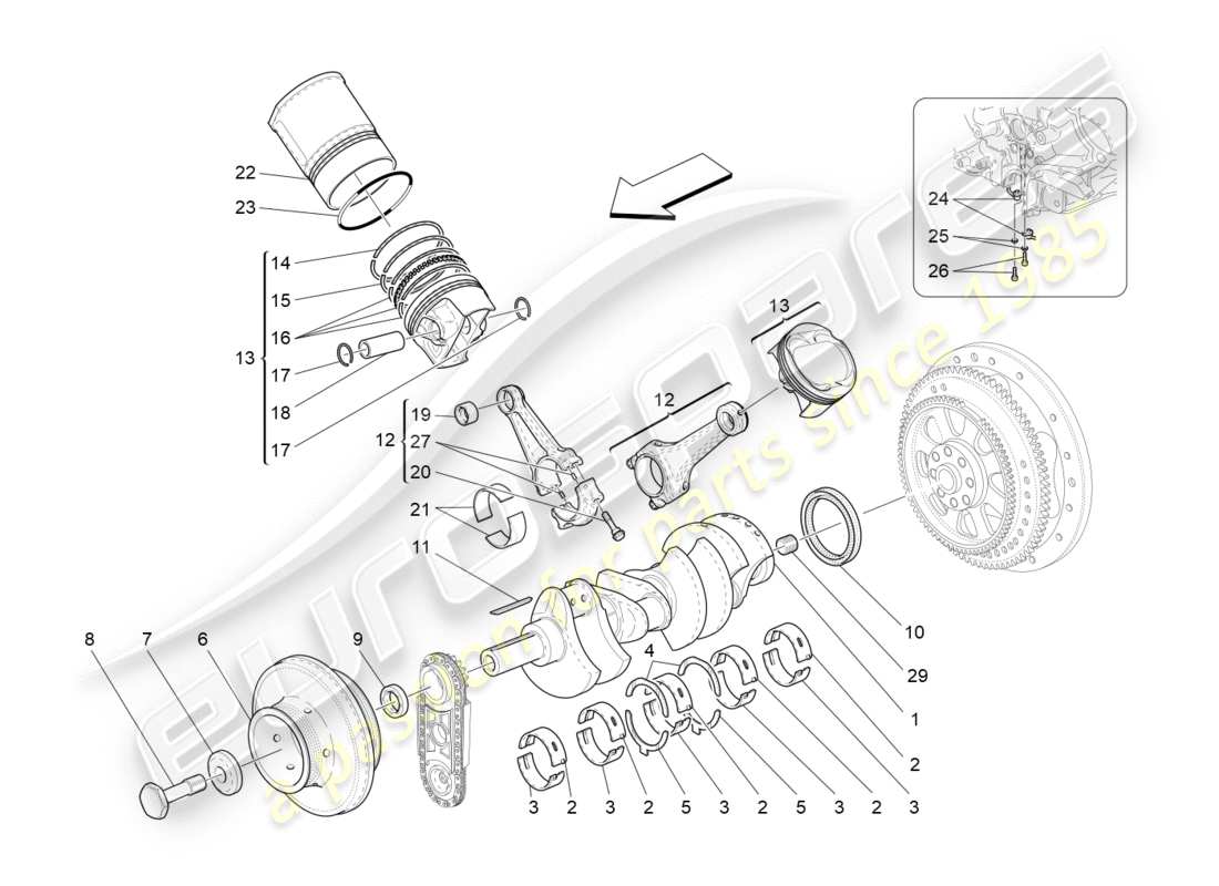 Maserati GranTurismo (2016) mécanisme à manivelle Diagramme de pièce