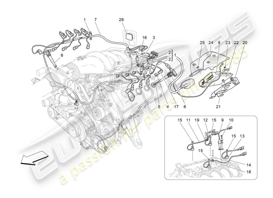 Maserati GranTurismo (2016) contrôle électronique : contrôle de l'injection et du calage moteur Diagramme de pièce
