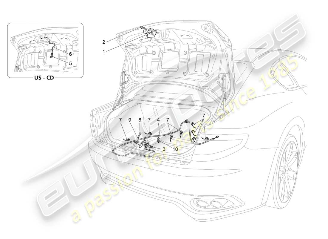 Maserati GranTurismo (2016) commande d'ouverture du capot arrière Diagramme de pièce