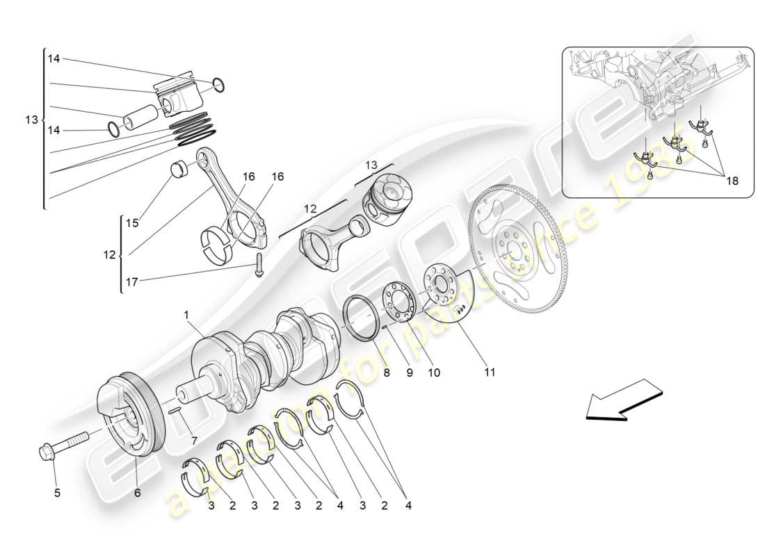 Maserati QTP 3.0 TDS V6 275HP (2015) mécanisme à manivelle Diagramme de pièce