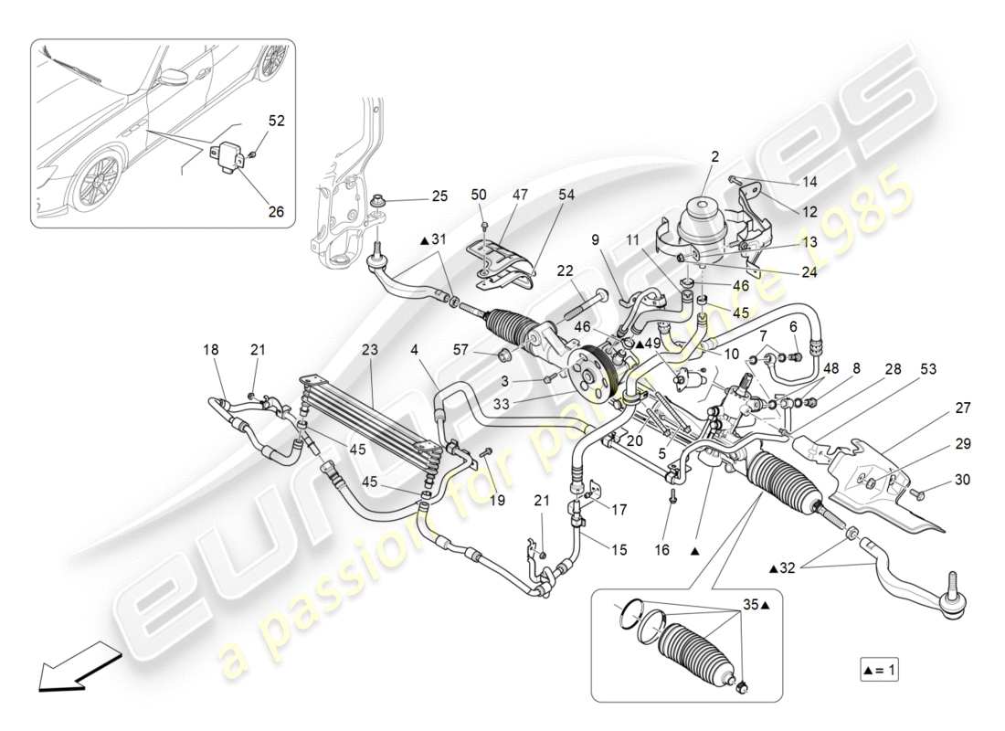 Maserati QTP 3.0 TDS V6 275HP (2015) unité complète de crémaillère de direction Diagramme de pièce