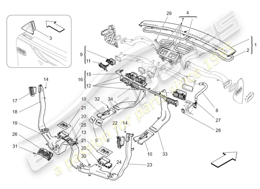 Maserati QTP 3.0 TDS V6 275HP (2015) unité de climatisation : diffusion Diagramme de pièce