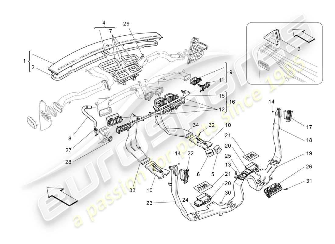 Maserati QTP 3.0 TDS V6 275HP (2015) unité de climatisation : diffusion Diagramme de pièce