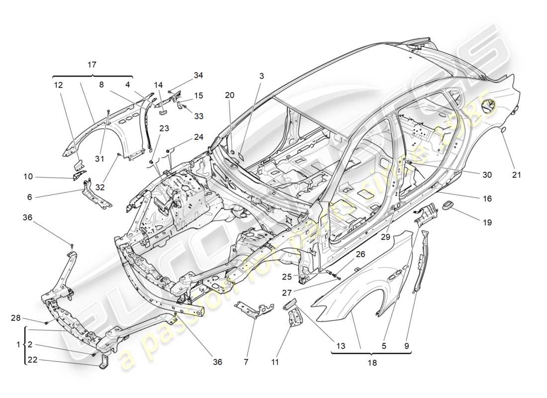 Maserati QTP 3.0 TDS V6 275HP (2015) CARROSSERIE ET ​​GARNITURE EXTÉRIEURE AVANT Diagramme de pièce