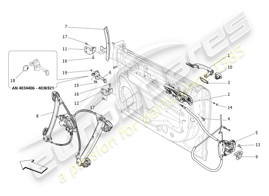 Maserati QTP 3.0 TDS V6 275HP (2015) portes d'entrée : mécanismes Diagramme de pièce