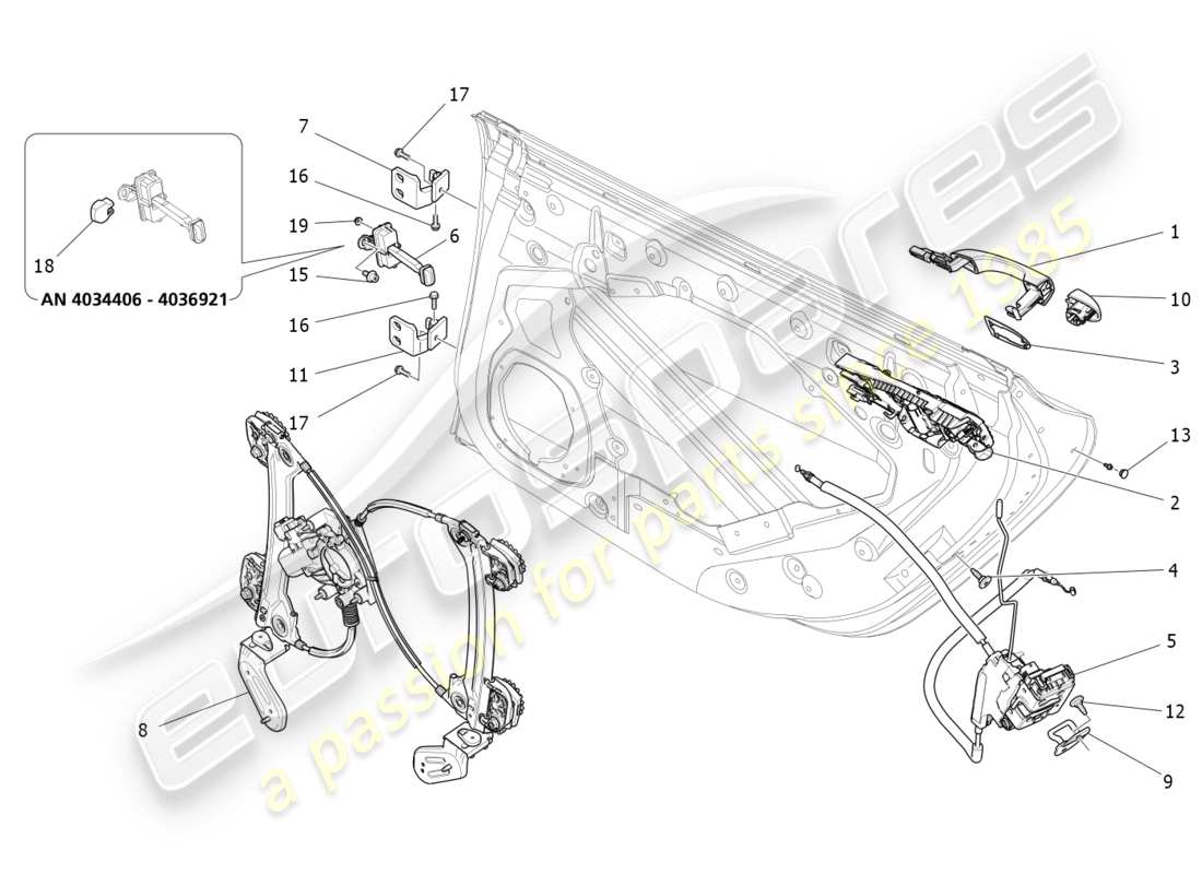 Maserati QTP 3.0 TDS V6 275HP (2015) portes arrière : mécanismes Diagramme de pièce