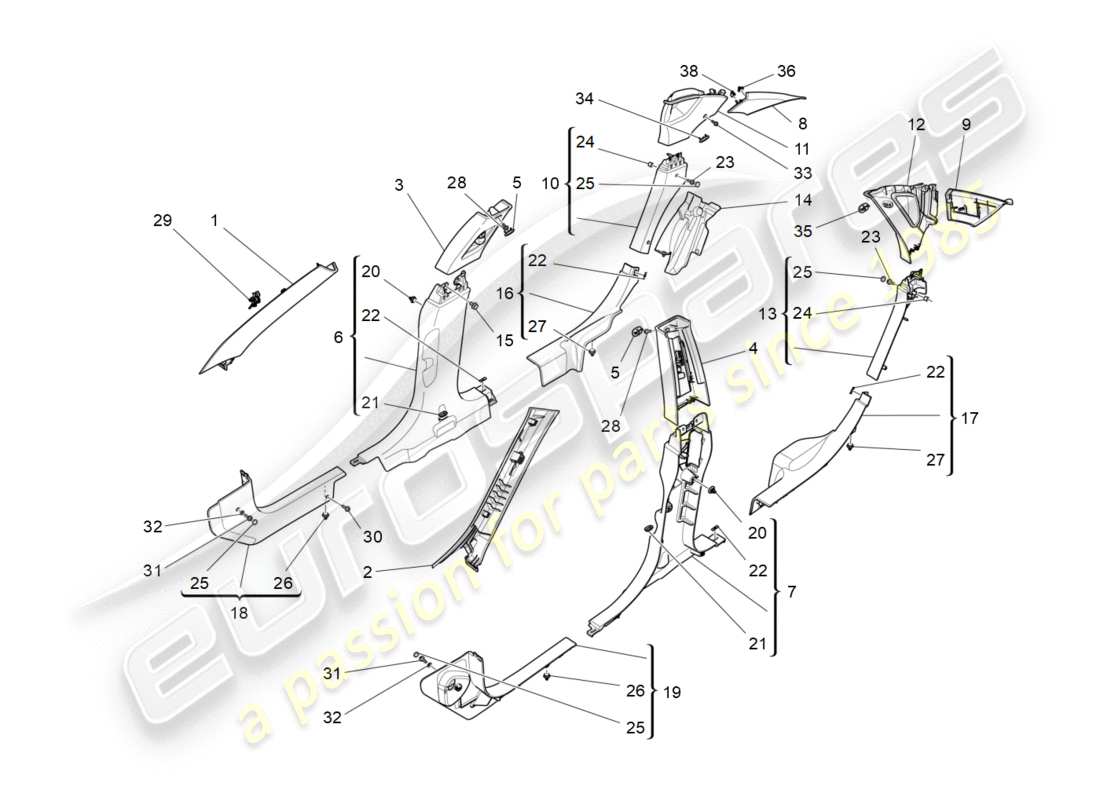 Maserati QTP 3.0 TDS V6 275HP (2015) PANNEAUX DE GARNITURE ET PANNEAUX LATERAUX DE L'HABITAT PASSAGER B Diagramme de pièce