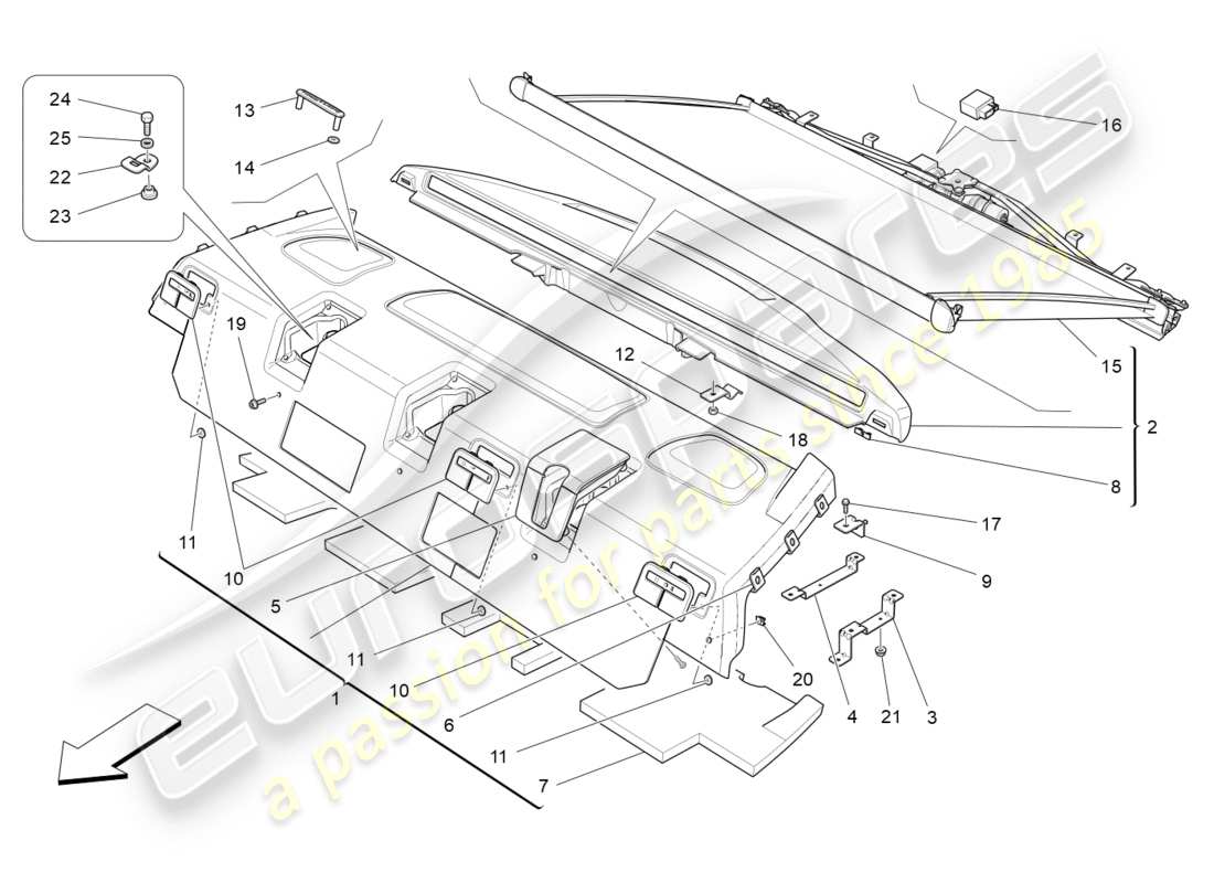 Maserati QTP 3.0 TDS V6 275HP (2015) Tablette arrière pour colis Diagramme de pièce