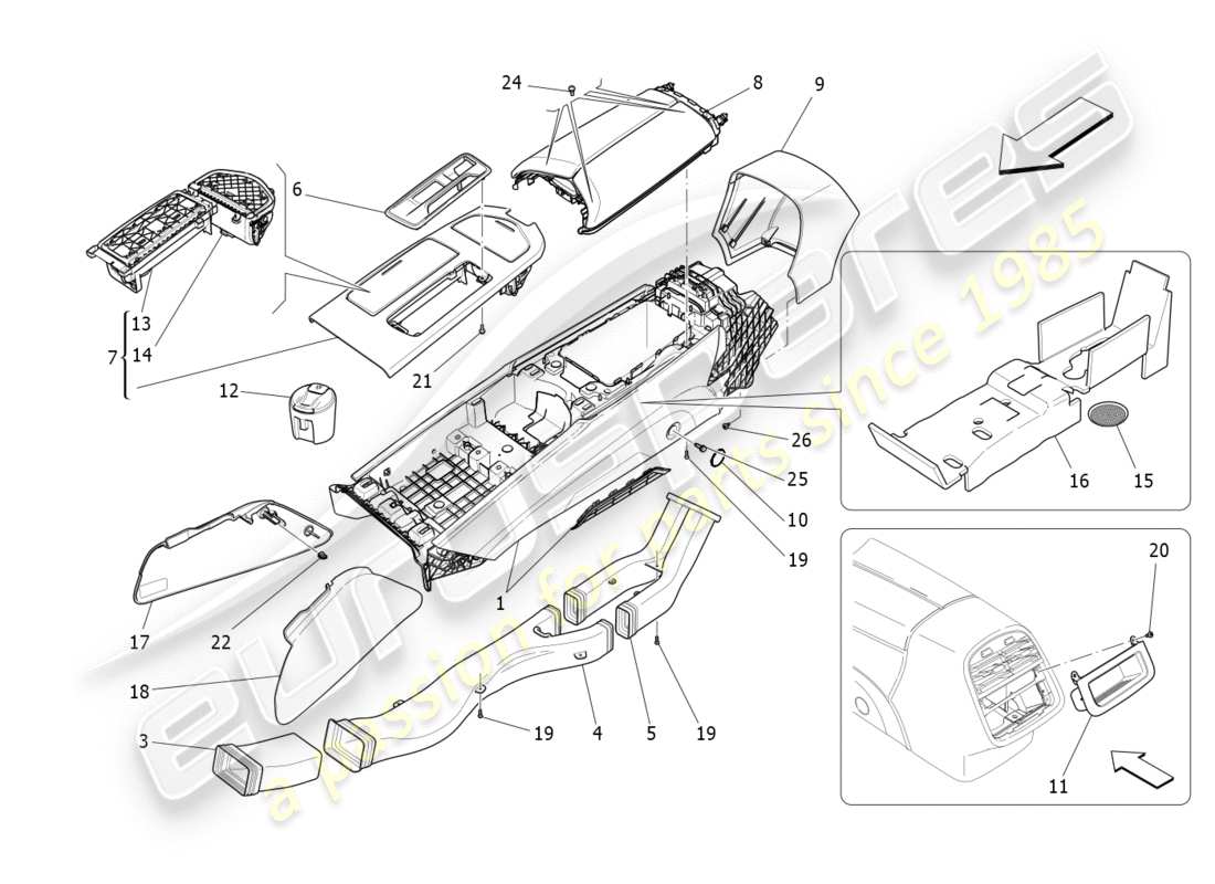 Maserati QTP 3.0 TDS V6 275HP (2015) CONSOLE ACCESSOIRE ET CONSOLE CENTRALE Diagramme de pièce