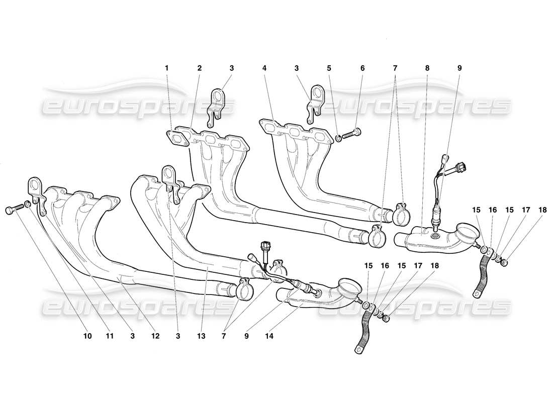 Lamborghini Diablo VT (1994) Système d'échappement Diagramme de pièce