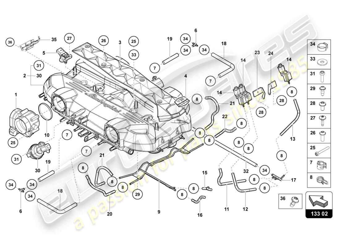 Lamborghini LP700-4 ROADSTER (2016) COLLECTEUR D'ADMISSION Schéma des pièces