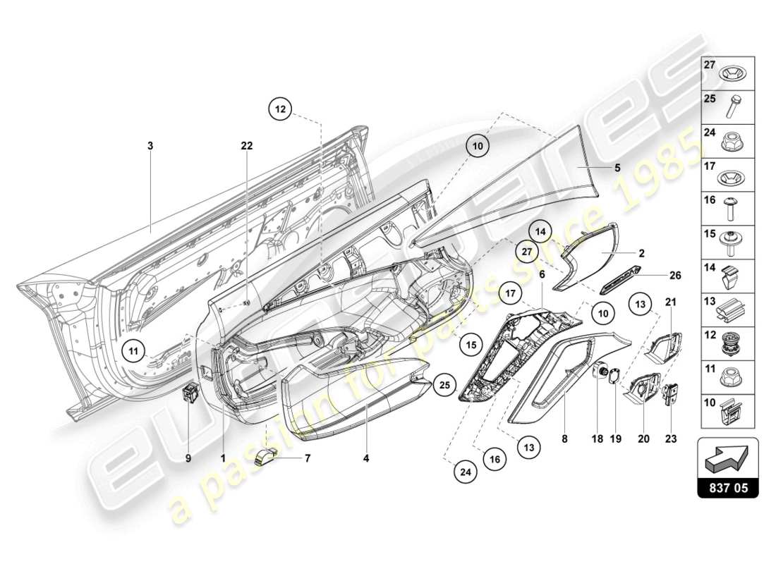 Lamborghini LP700-4 ROADSTER (2016) PORTE CONDUCTEUR ET PASSAGER Schéma des pièces