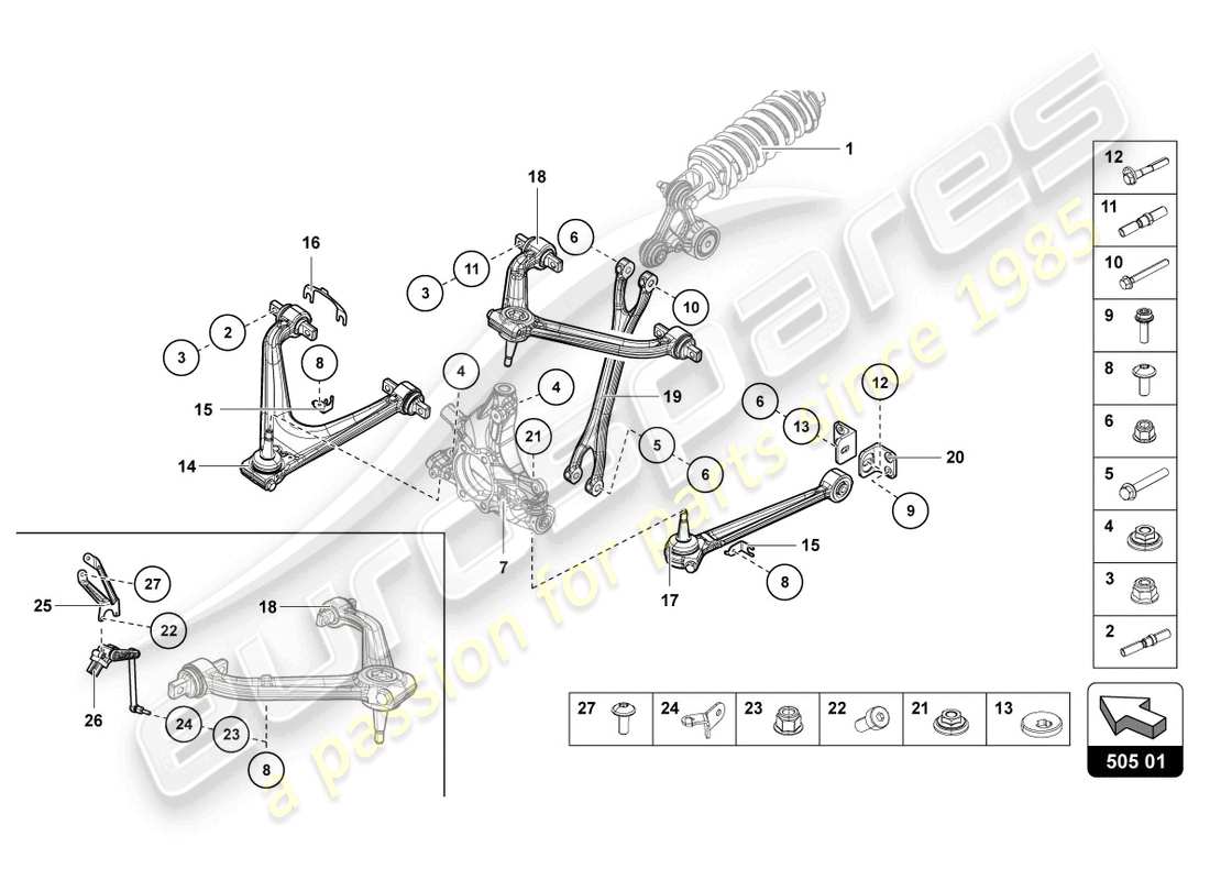 Lamborghini LP700-4 ROADSTER (2017) SUSPENSION ARRIÈRE Schéma des pièces