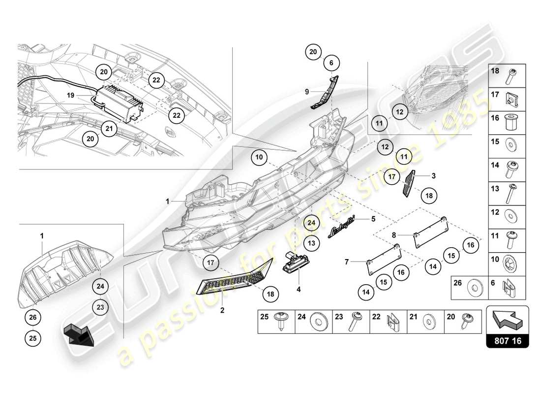 Lamborghini LP740-4 S ROADSTER (2018) PARE-CHOC, ARRIÈRE COMPLET Schéma des pièces