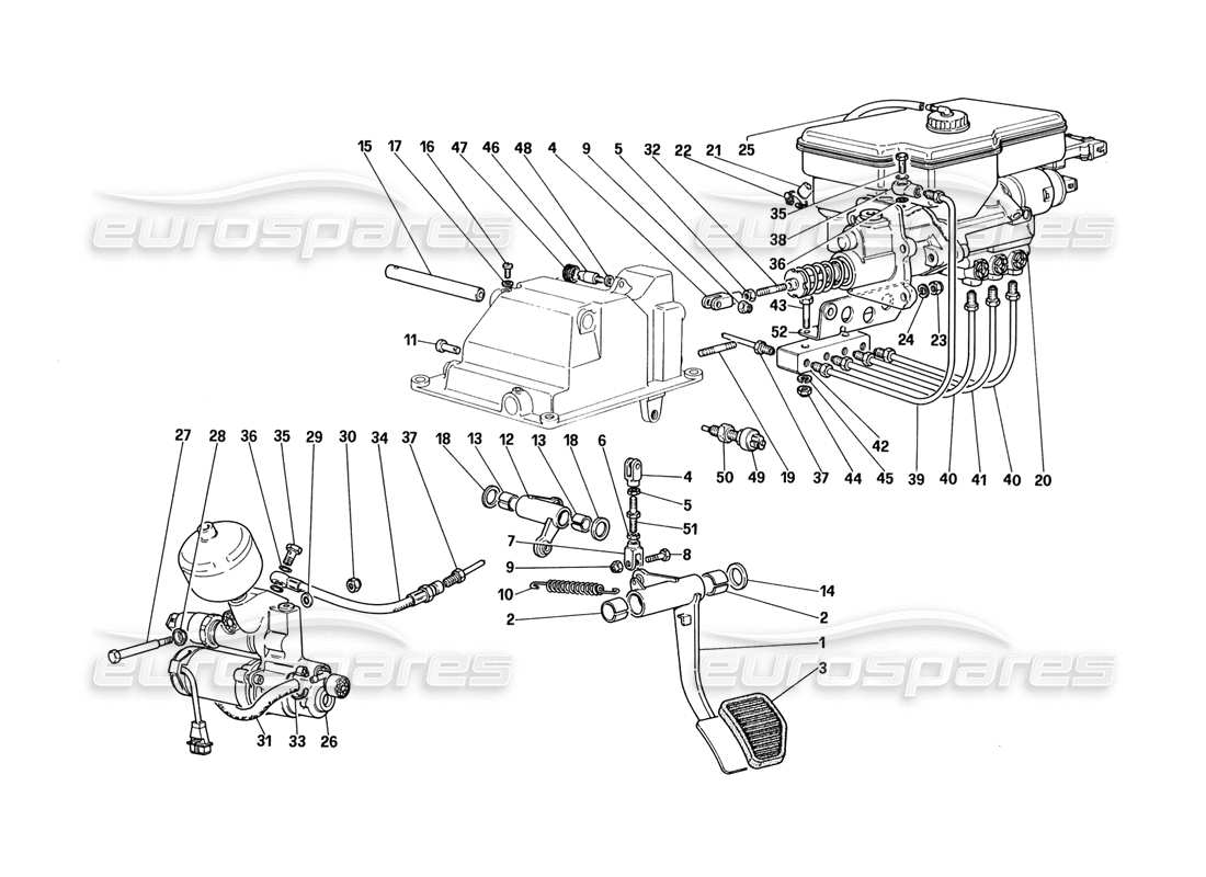 Ferrari 328 (1988) Schéma des pièces du système hydraulique d'embrayage (pour voiture avec système antidérapant)