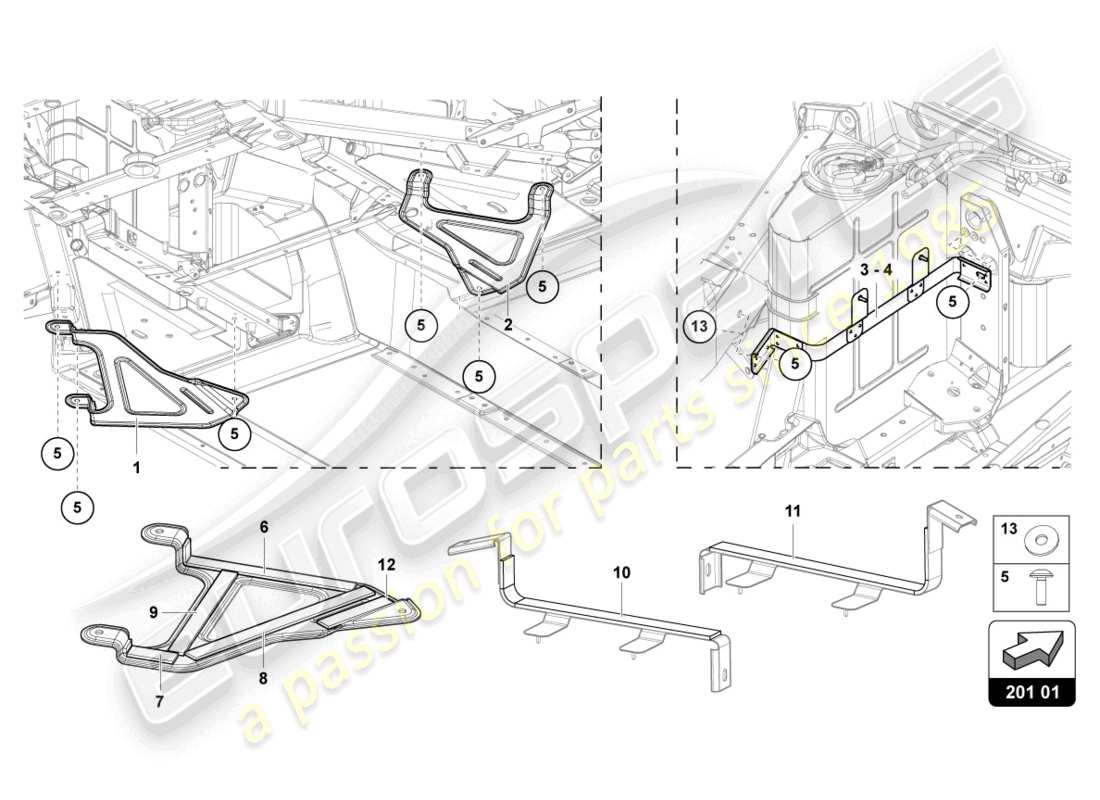 Lamborghini Sian (2021) SUPPORT POUR RÉSERVOIR DE CARBURANT Diagramme de pièce