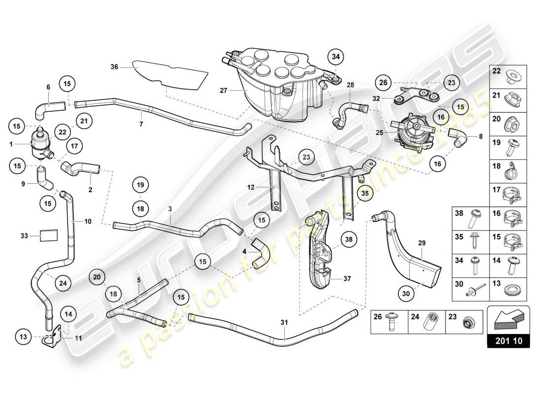 Lamborghini Sian (2021) SYSTÈME DE FILTRE À CHARBON ACTIF Diagramme de pièce