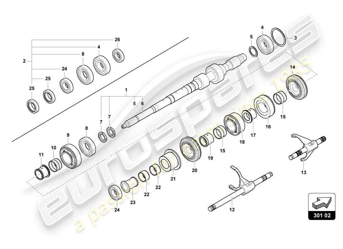 Lamborghini Sian (2021) ARBRE DE BOITE DE REDUCTION Diagramme de pièce