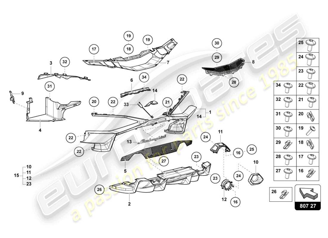 Lamborghini Sian (2021) PARE-CHOC ARRIÈRE Diagramme de pièce