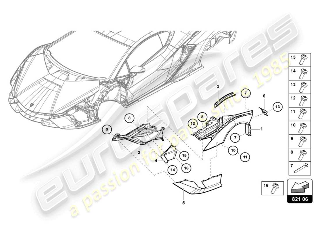 Lamborghini Sian (2021) AILE AVANT Diagramme de pièce