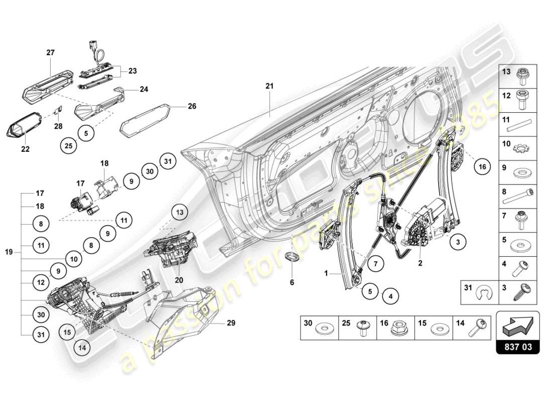 Lamborghini Sian (2021) PORTE CONDUCTEUR ET PASSAGER Diagramme de pièce