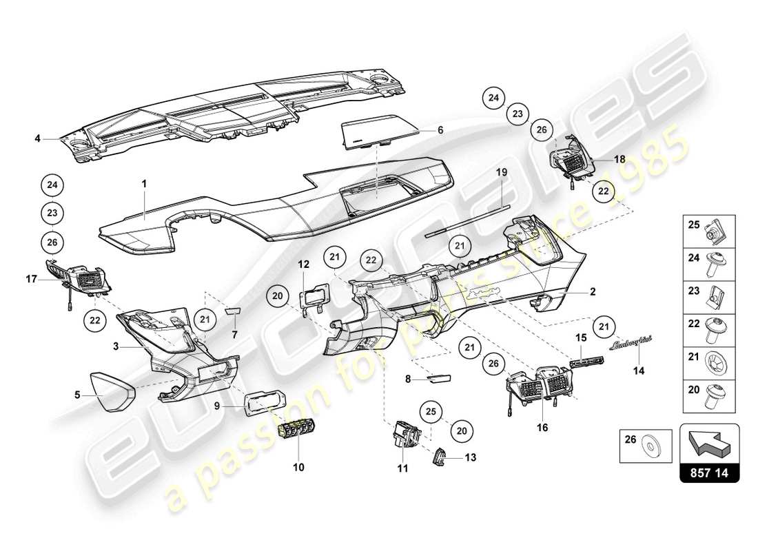 Lamborghini Sian (2021) Tableau de bord Diagramme de pièce