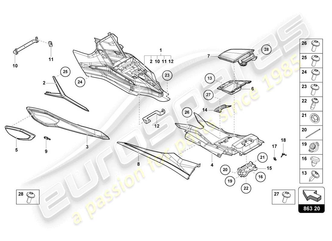 Lamborghini Sian (2021) COUVERCLE POUR CONSOLE CENTRALE Diagramme de pièce