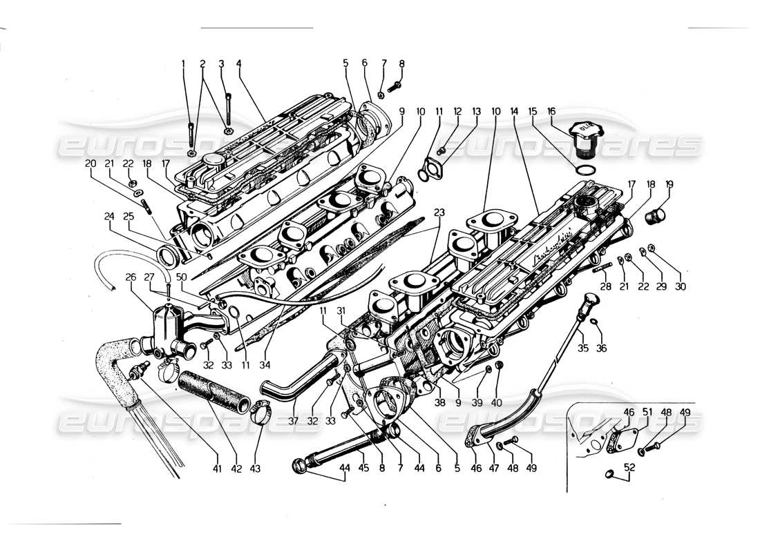 un schéma de pièces du catalogue de pièces Lamborghini Urraco P250/P250S