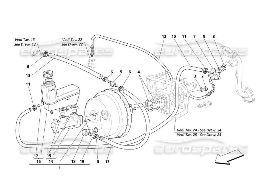 maserati 4200 spyder (2005) schéma des pièces des commandes hydrauliques des freins et de l'embrayage