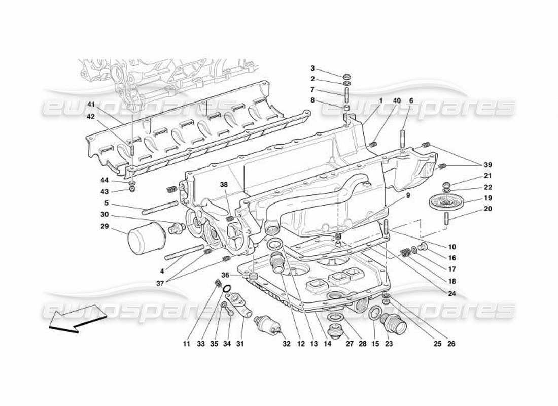 ferrari 550 barchetta lubrification - schéma des pièces des carters d'huile et des filtres