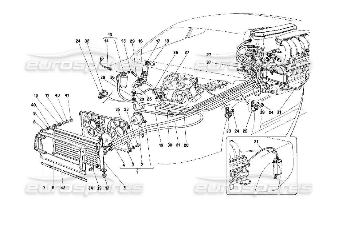 ferrari 512 tr schéma des pièces du système de climatisation